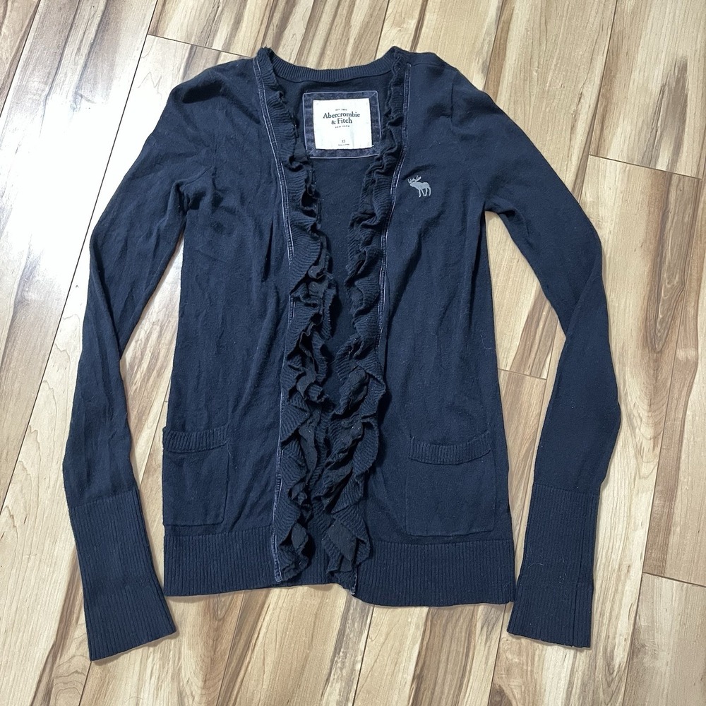 Y2K Abercrombie & Fitch Ruffle Front Cardigan Sz XS Open Front Blue Soft Cozy
